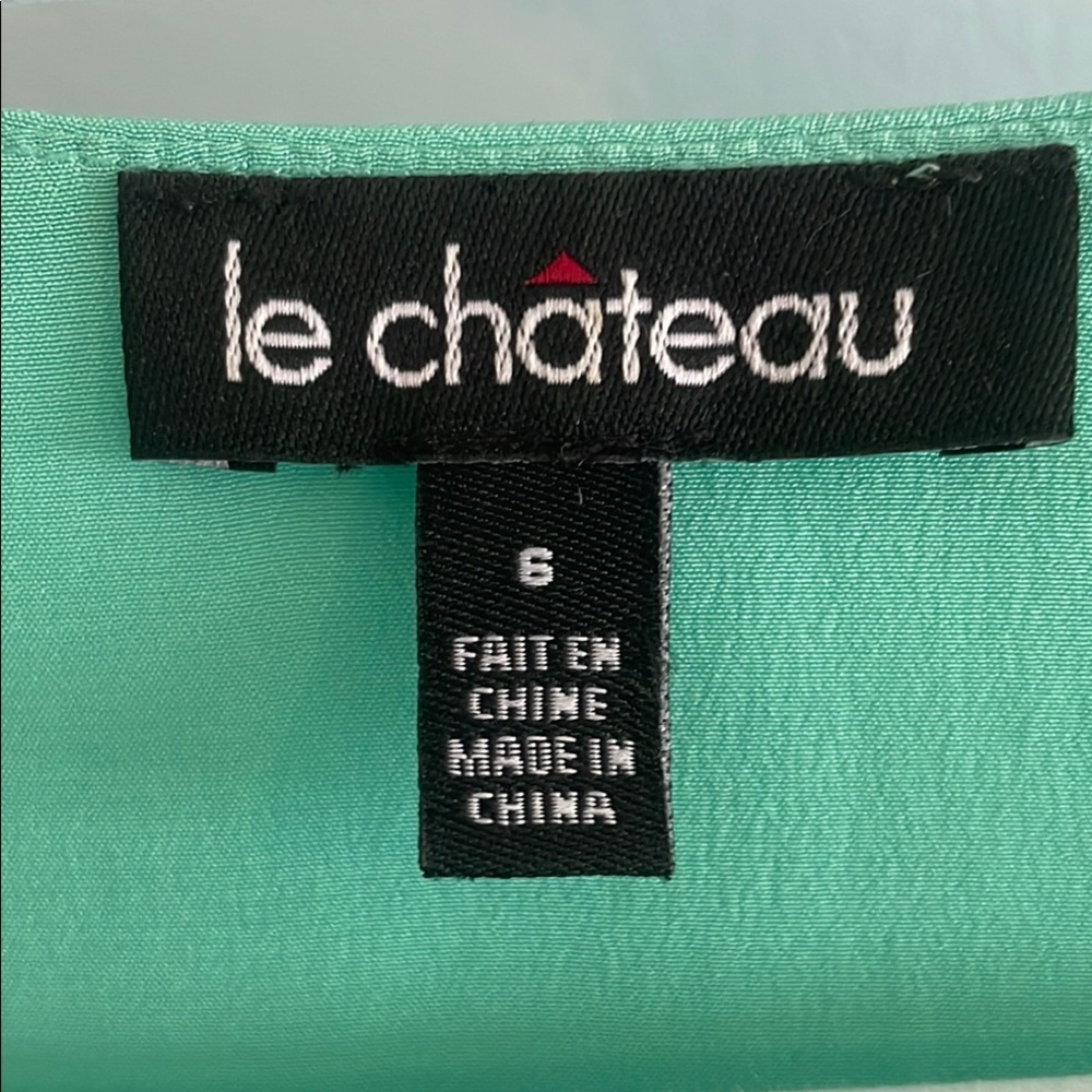 🇨🇦 le chateau dress,  Mint Green silk Drape Top with Grey skirt - Picture 4 of 13